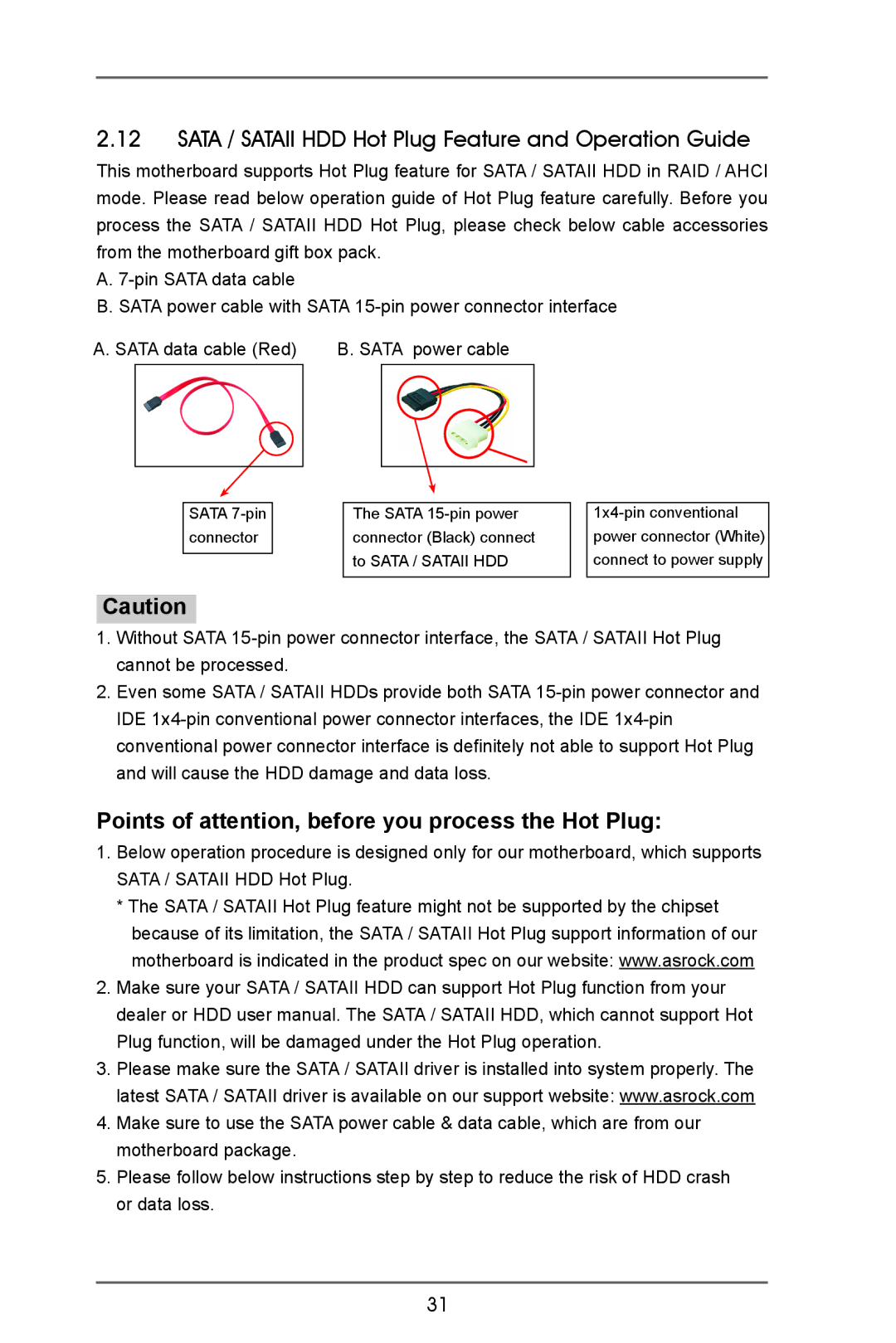 ASRock A55iCafe manual Sata / Sataii HDD Hot Plug Feature and Operation Guide, Sata power cable 