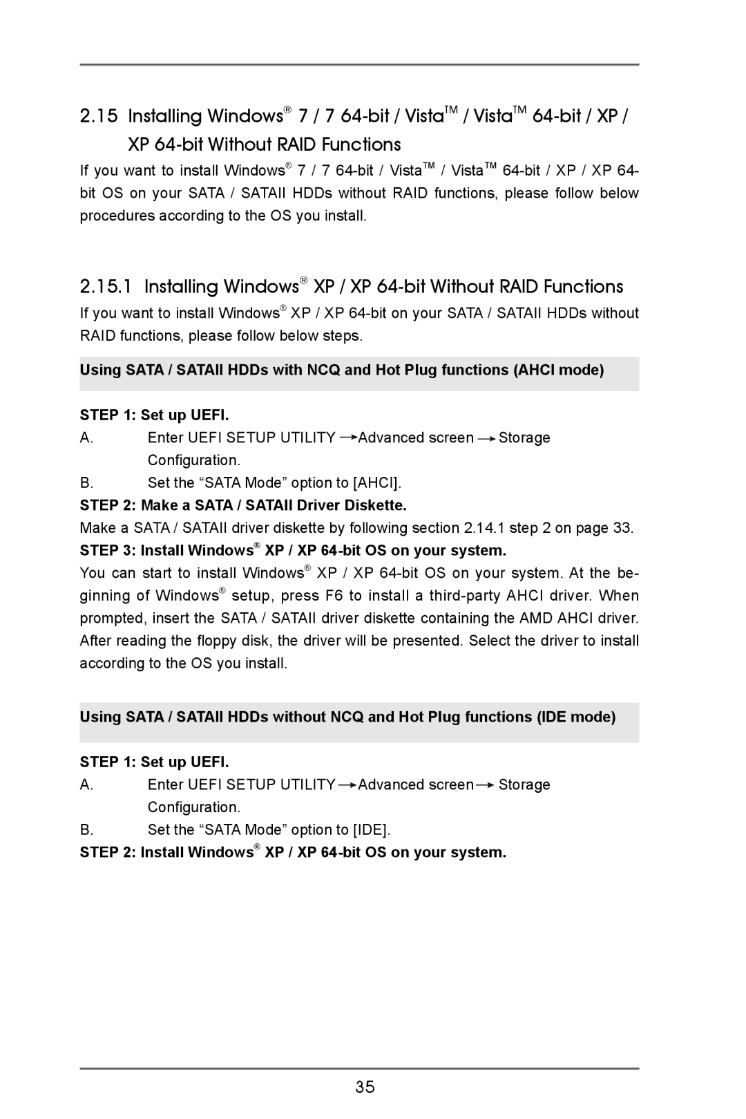 ASRock A55iCafe manual Installing Windows XP / XP 64-bit Without RAID Functions 