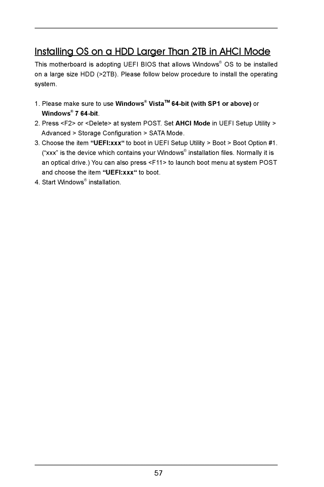 ASRock A55iCafe manual Installing OS on a HDD Larger Than 2TB in Ahci Mode 