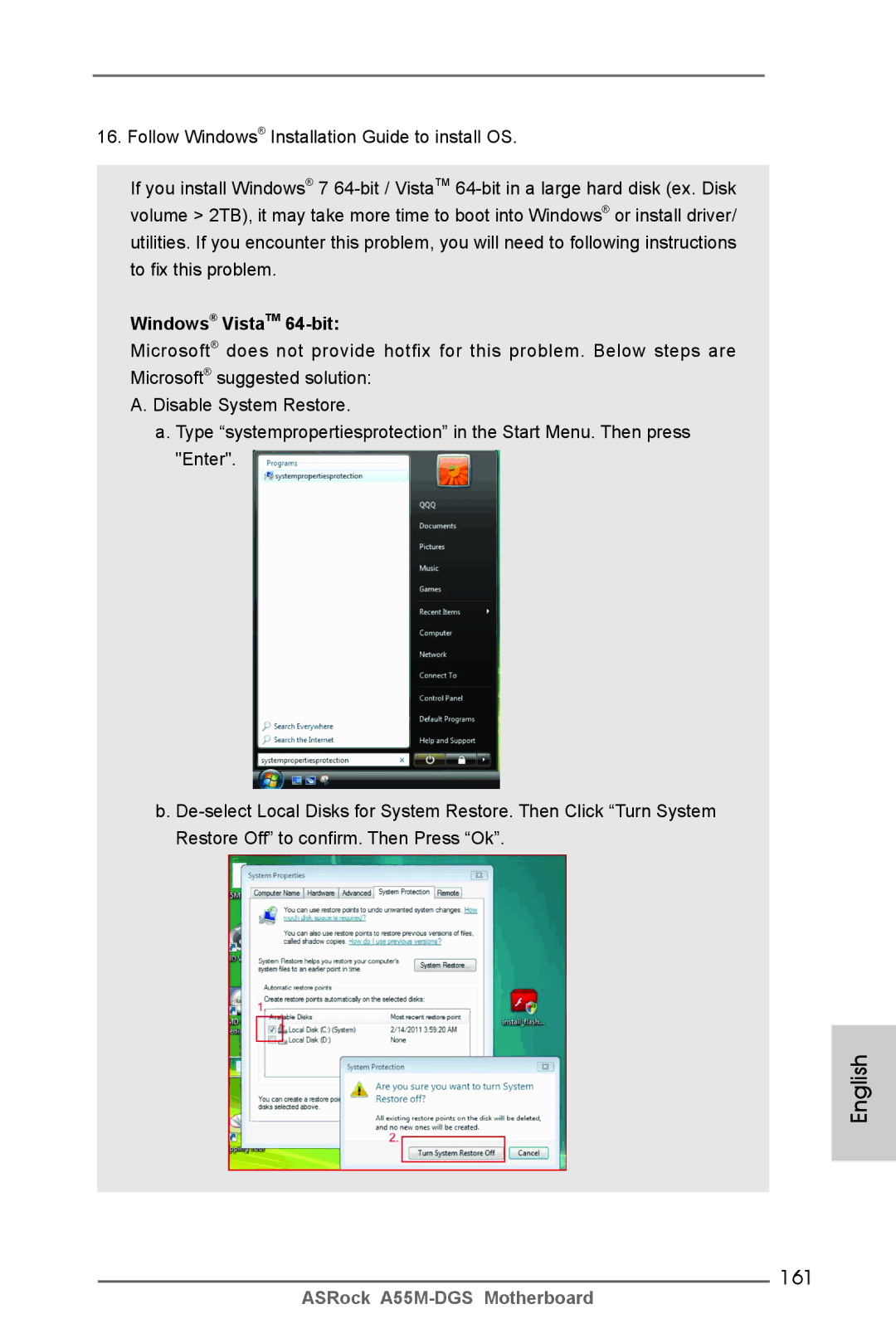 ASRock A55M-DGS manual 161, Windows VistaTM 64-bit 