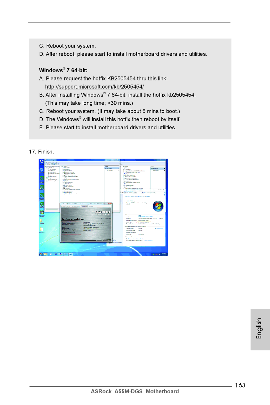 ASRock A55M-DGS manual 163, Windows 7 64-bit, Finish 