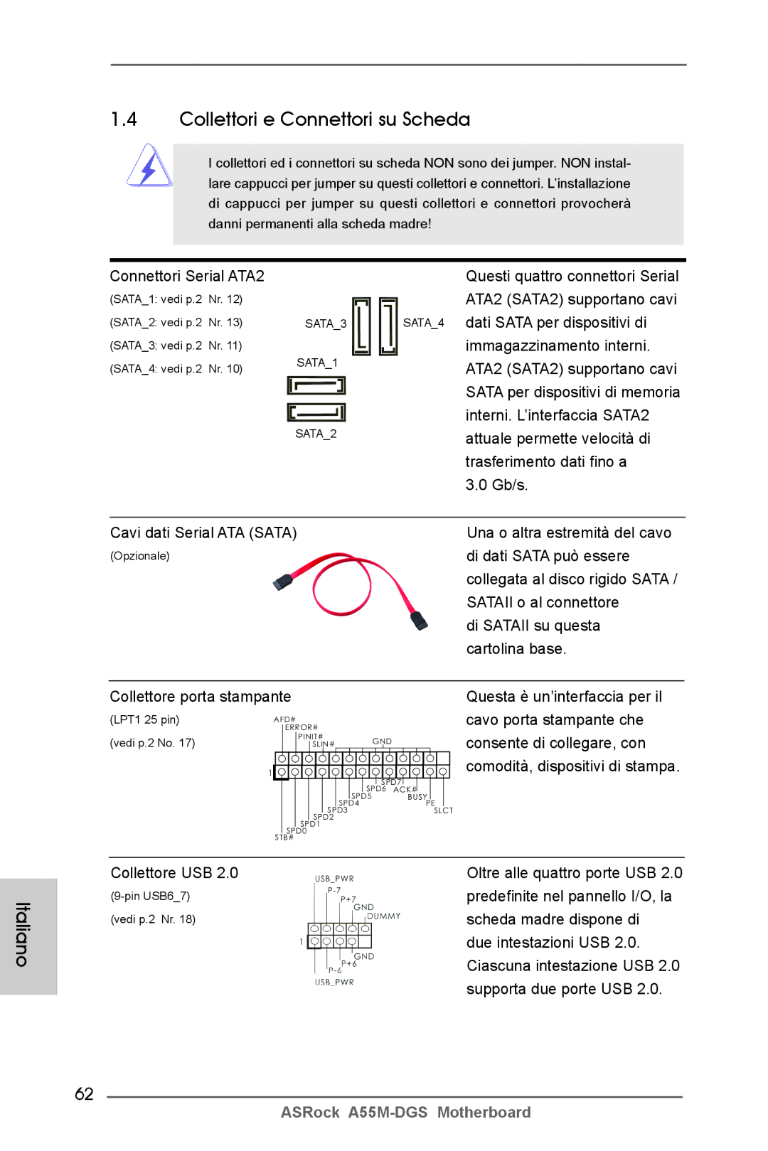 ASRock A55M-DGS manual Collettori e Connettori su Scheda 