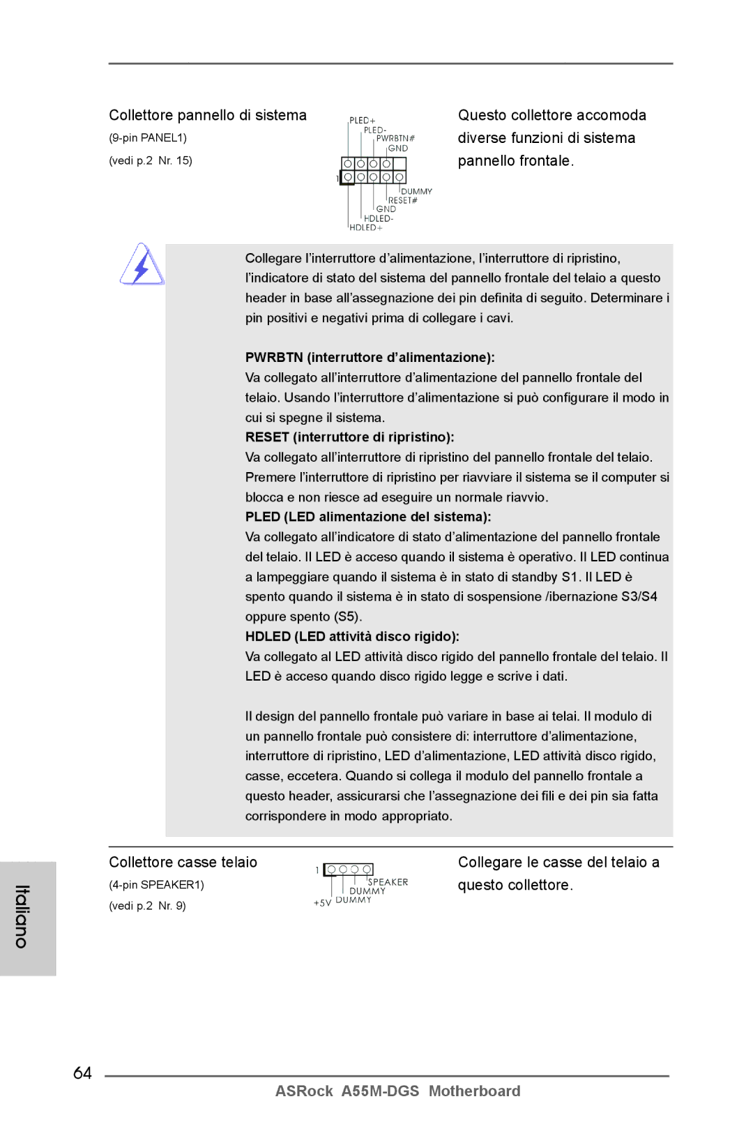 ASRock A55M-DGS Collettore pannello di sistema, Diverse funzioni di sistema, Collettore casse telaio, Questo collettore 