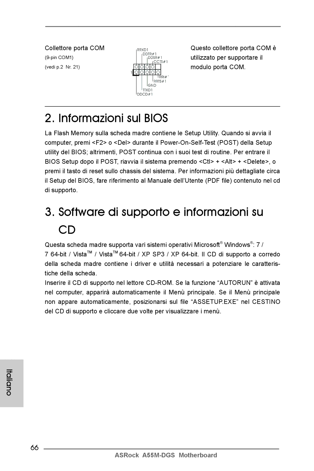 ASRock A55M-DGS manual Collettore porta COM Questo collettore porta COM è, Utilizzato per supportare il, Modulo porta COM 