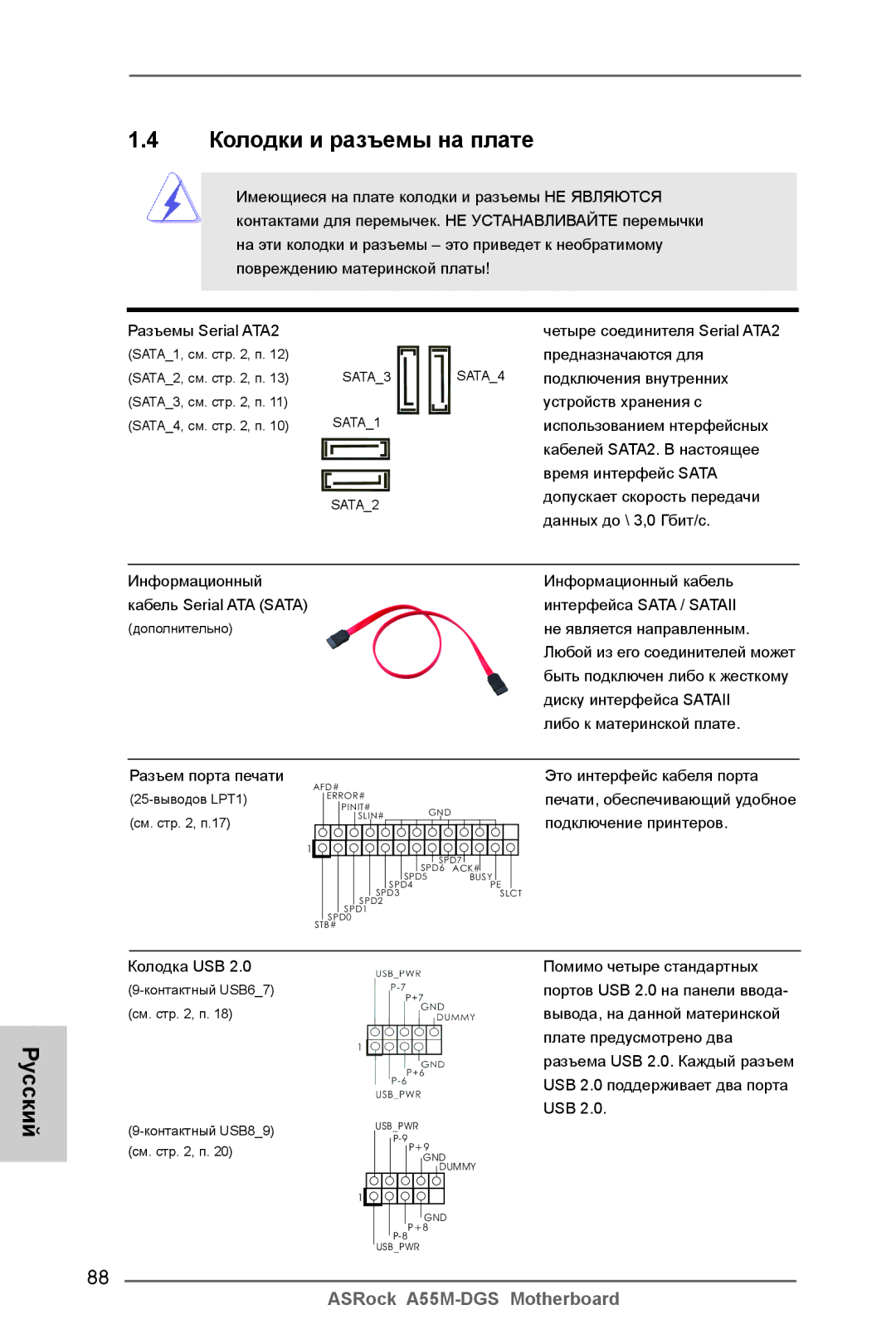 ASRock A55M-DGS manual Колодки и разъемы на плате 