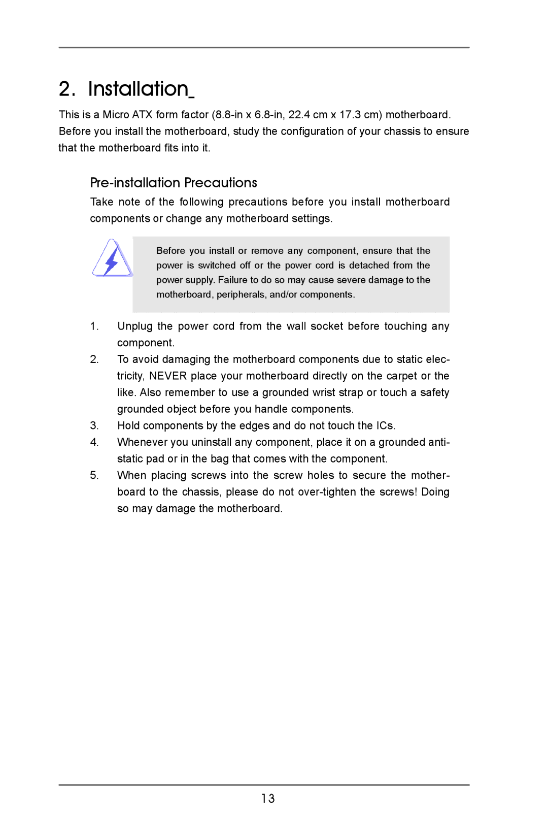 ASRock A55M-VS manual Installation, Pre-installation Precautions 