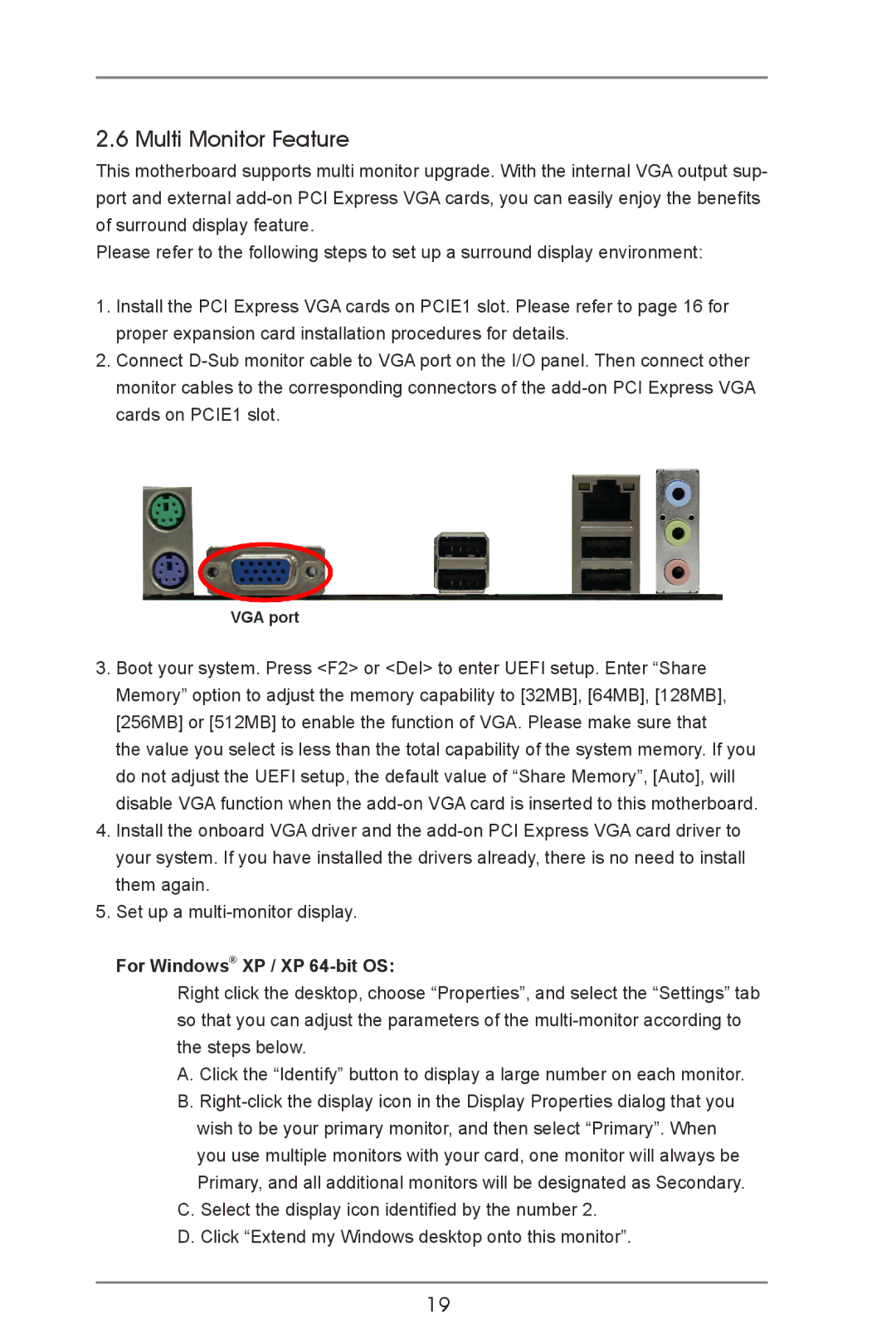 ASRock A55M-VS manual Multi Monitor Feature, For Windows XP / XP 64-bit OS 