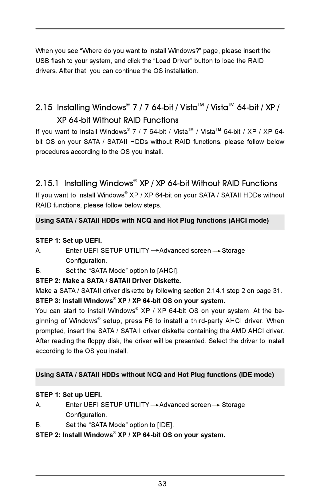 ASRock A55M-VS manual Installing Windows XP / XP 64-bit Without RAID Functions 