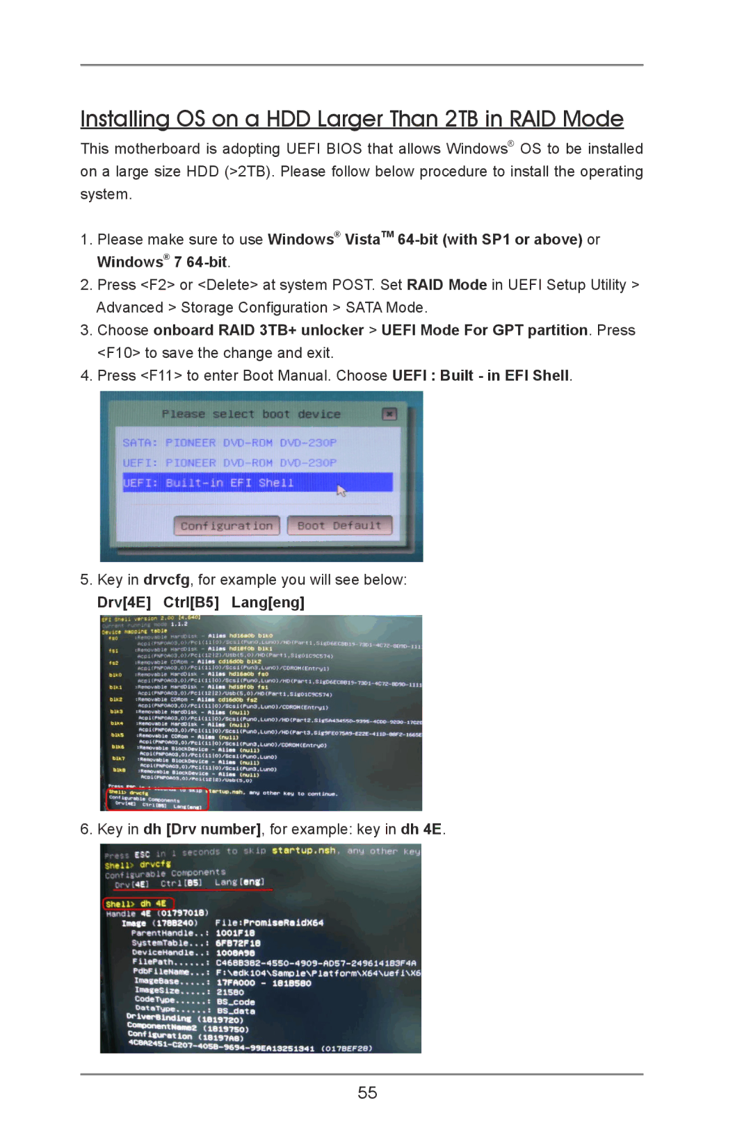 ASRock A55M-VS manual Installing OS on a HDD Larger Than 2TB in RAID Mode, Drv4E CtrlB5 Langeng 