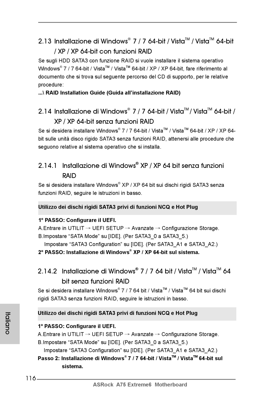 ASRock A75 Extreme6 manual Installazione di Windows XP / XP 64 bit senza funzioni, 116 