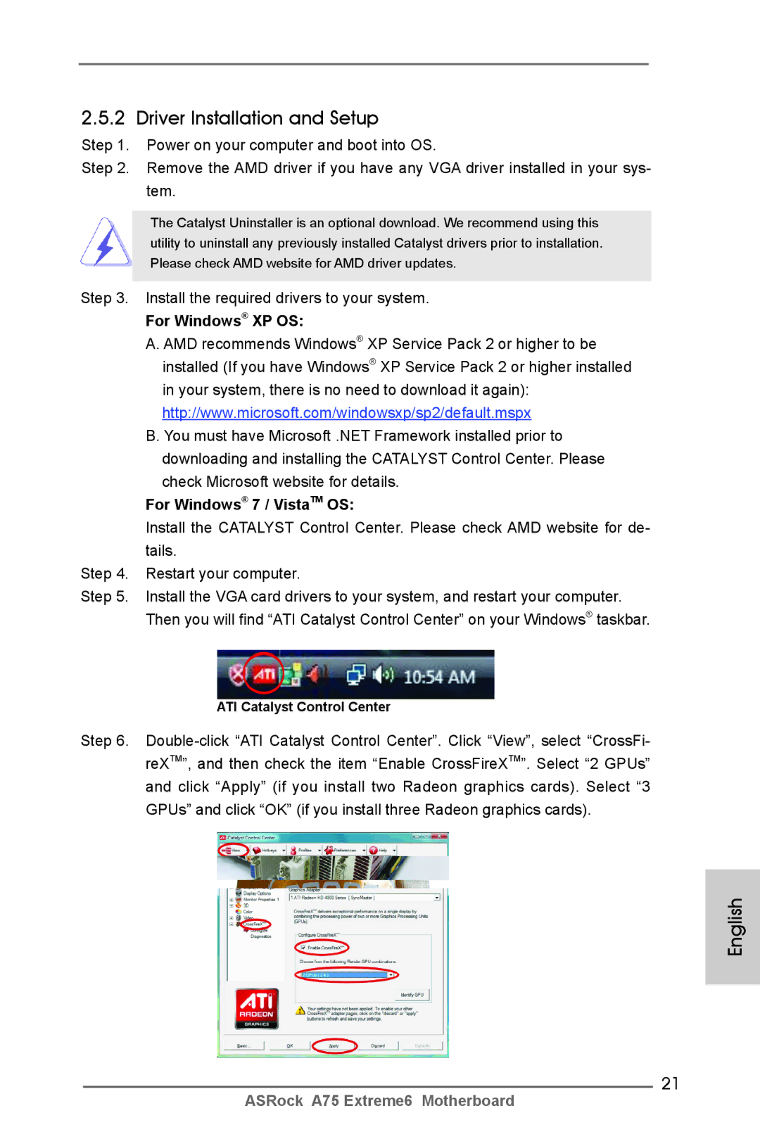 ASRock A75 Extreme6 manual Driver Installation and Setup, Install the required drivers to your system, For Windows XP OS 