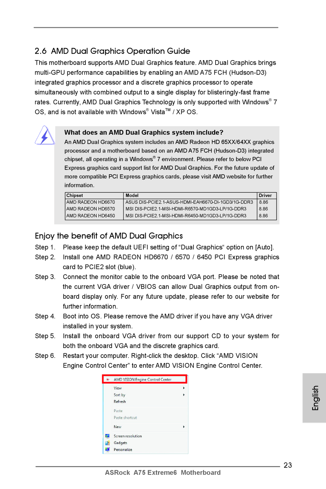 ASRock A75 Extreme6 manual AMD Dual Graphics Operation Guide, Enjoy the benefit of AMD Dual Graphics 