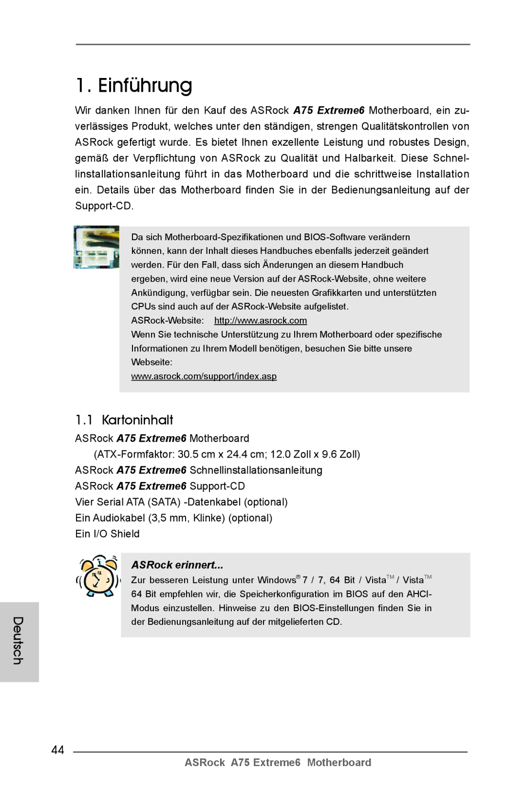 ASRock A75 Extreme6 manual Deutsch, Kartoninhalt 