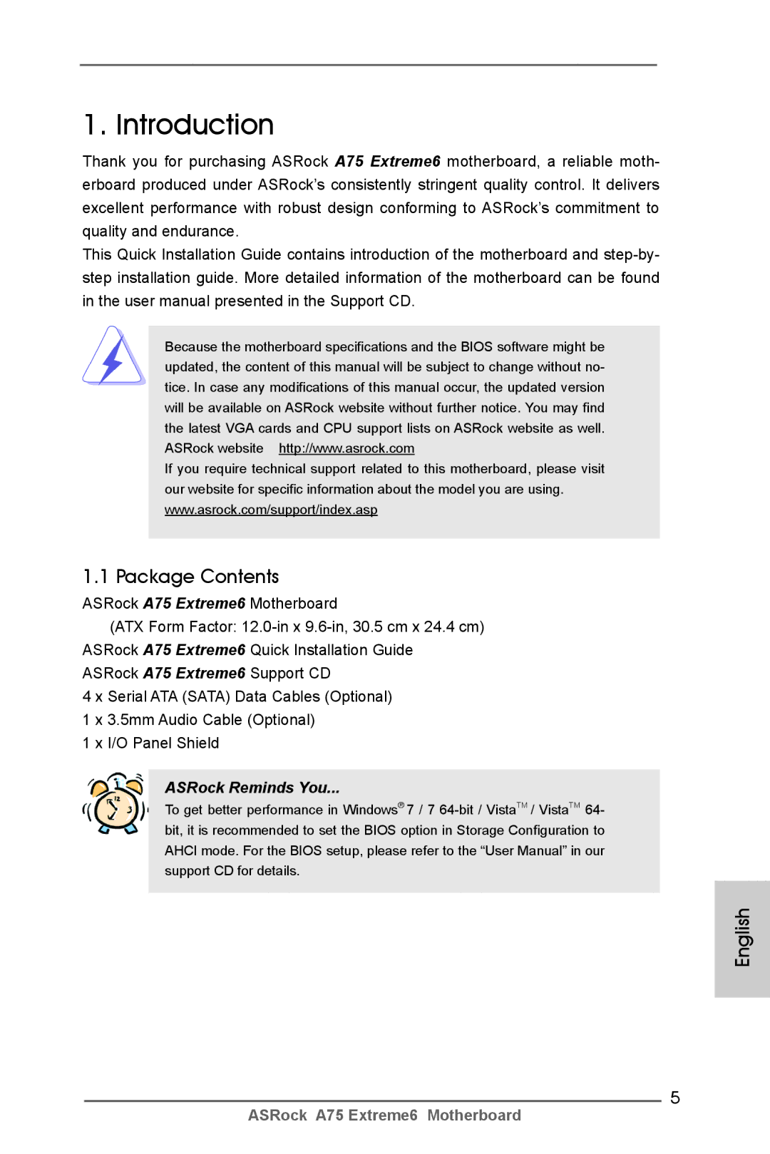 ASRock A75 Extreme6 manual Introduction, Package Contents 