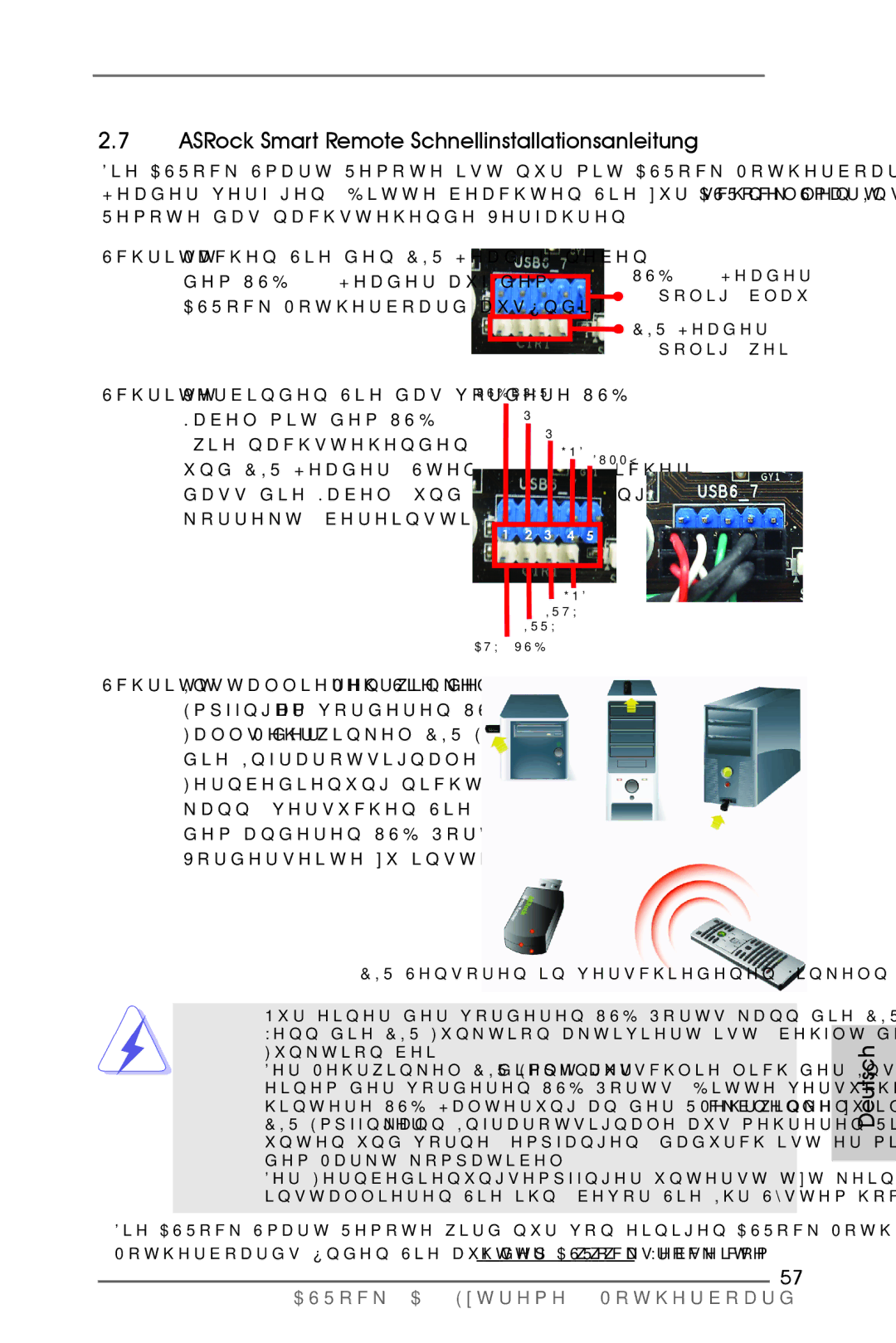 ASRock A75 Extreme6 manual ASRock Smart Remote Schnellinstallationsanleitung, Polig, blau, CIR-Header, Polig, weiß 