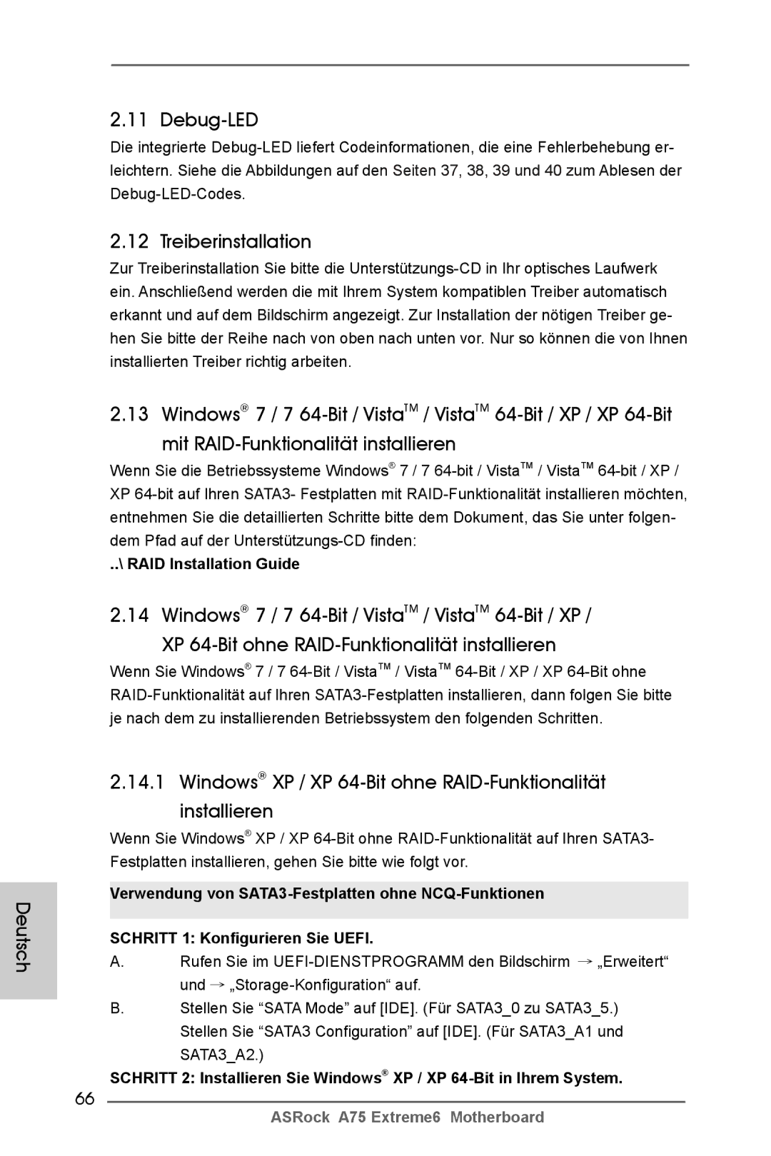 ASRock A75 Extreme6 manual Deutsch Debug-LED, Treiberinstallation 