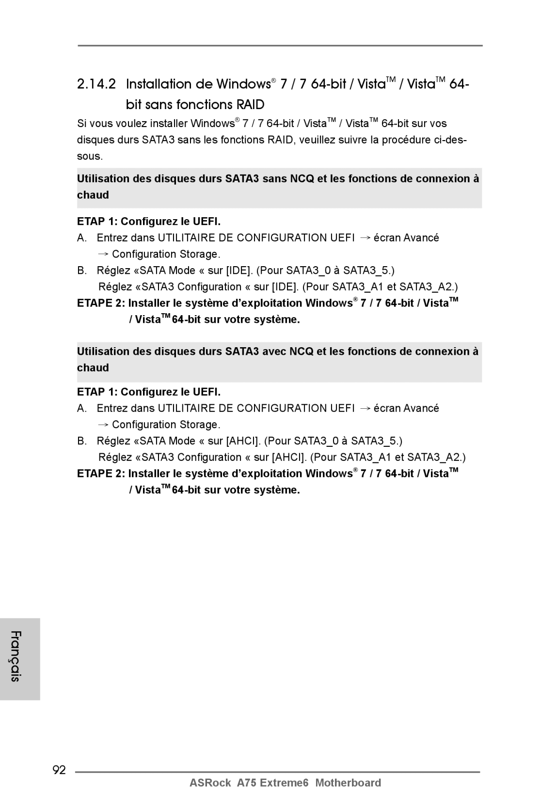 ASRock A75 Extreme6 manual Français 