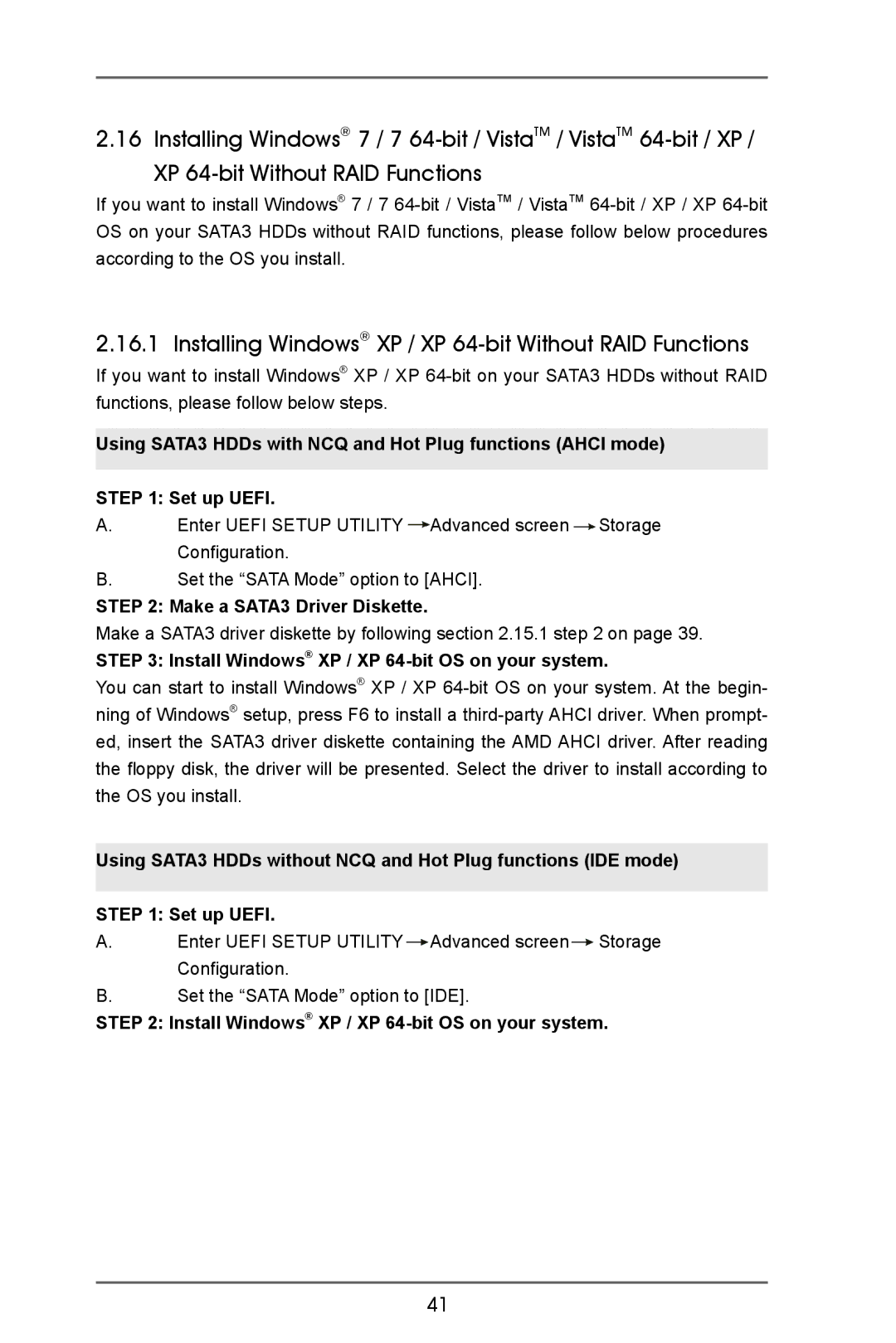 ASRock A75 Pro4-M manual Installing Windows XP / XP 64-bit Without RAID Functions 