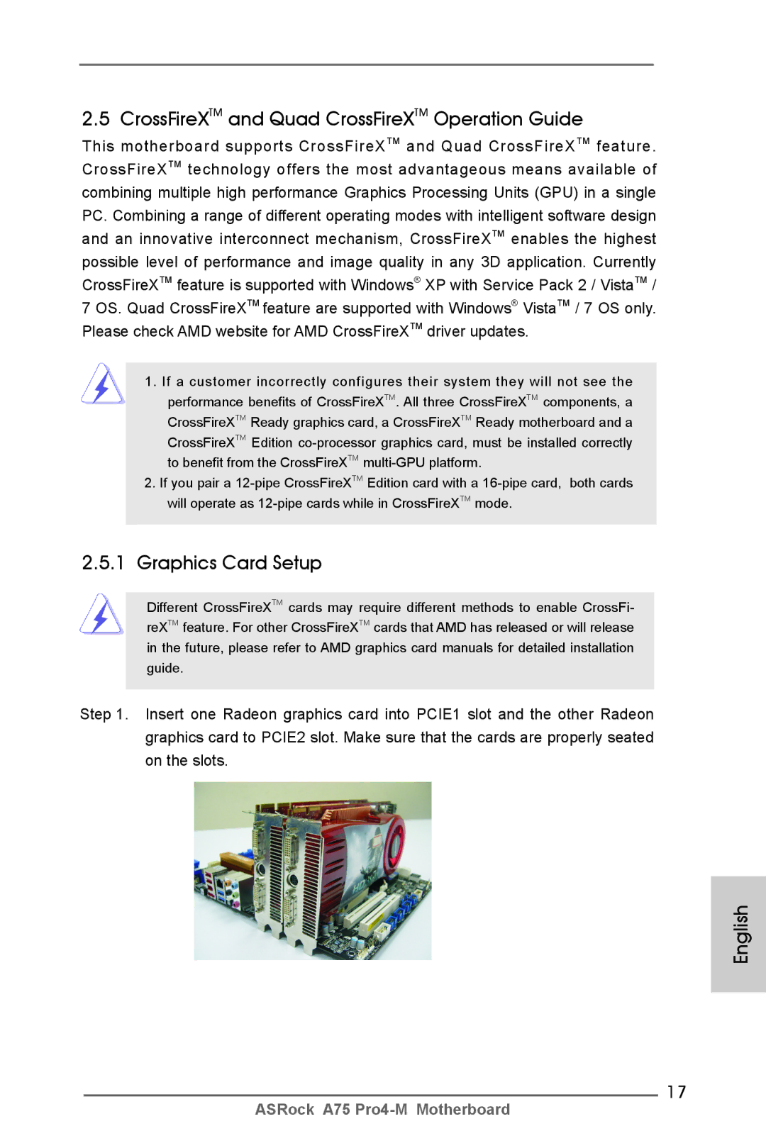 ASRock A75 Pro4-M manual CrossFireXTM and Quad CrossFireXTM Operation Guide, Graphics Card Setup 