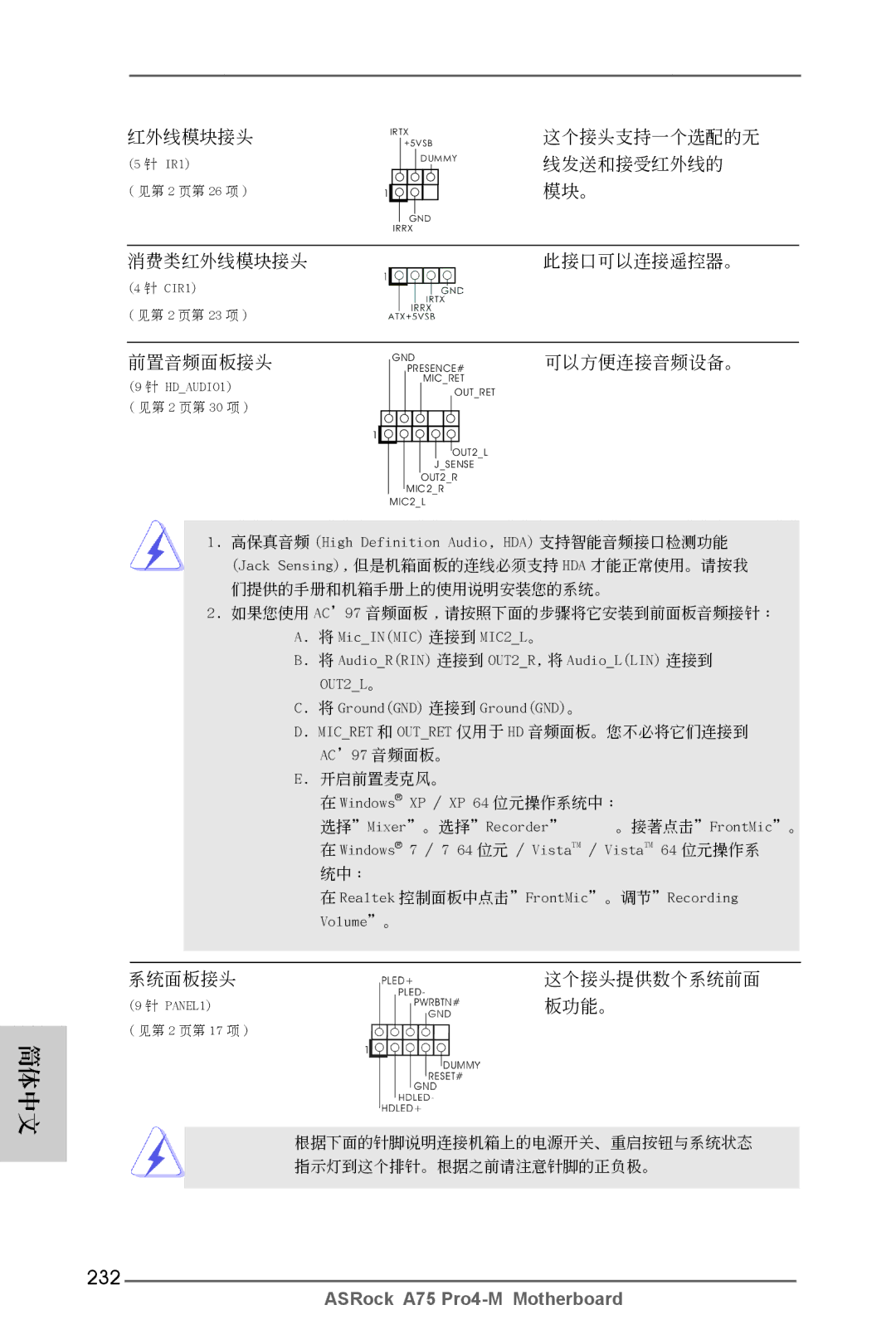 ASRock A75 Pro4-M manual 232, 可以方便連接音頻設備。 