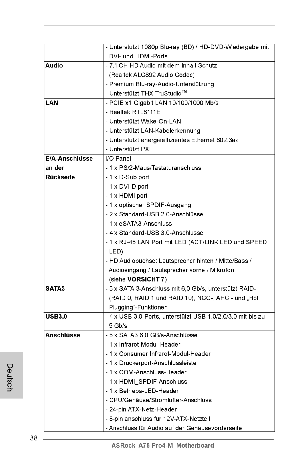 ASRock A75 Pro4-M manual Anschlüsse, An der, Rückseite, USB3.0 