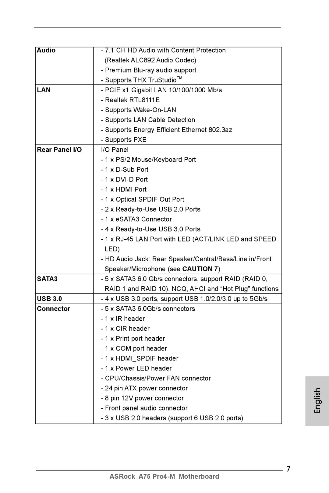 ASRock A75 Pro4-M manual Audio, Rear Panel I/O, Usb, Connector 