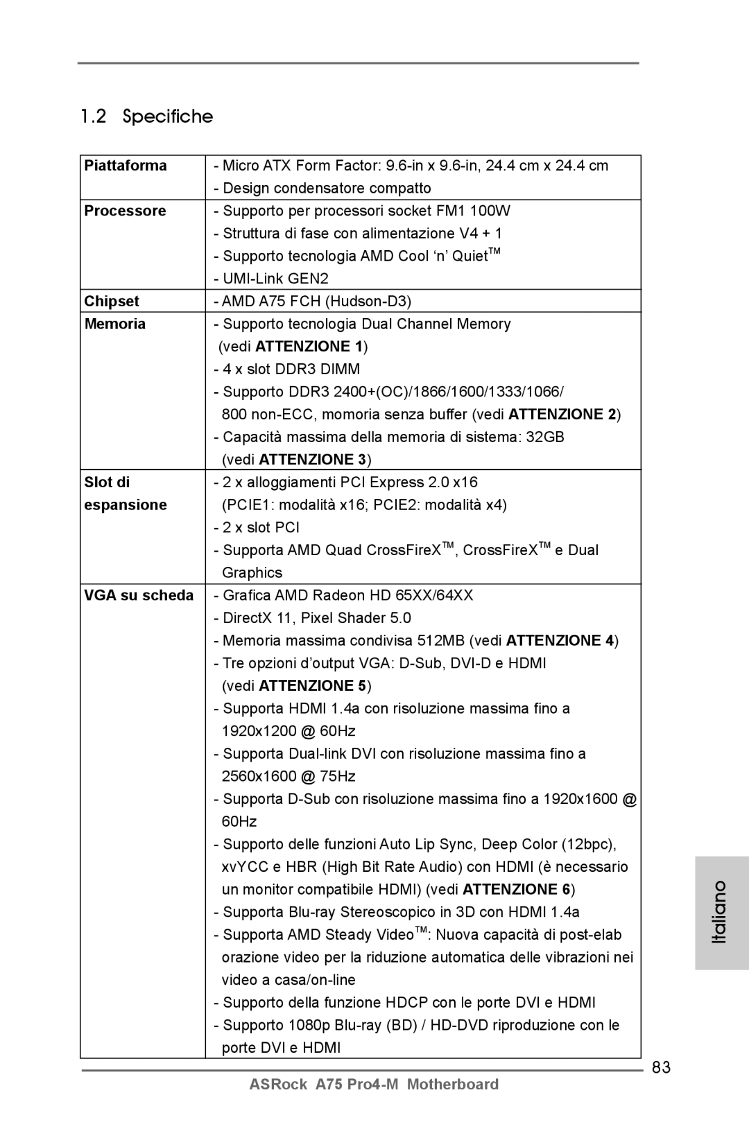 ASRock A75 Pro4-M manual Specifiche 