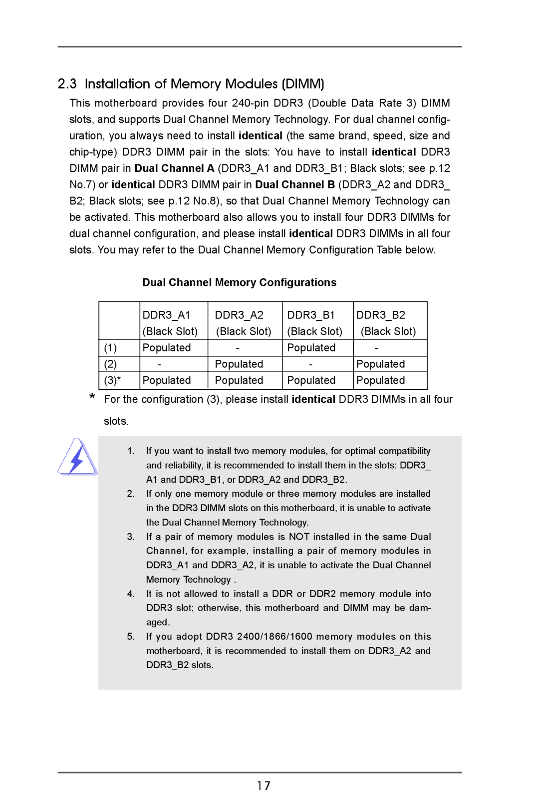 ASRock A75 Pro4/MVP manual Installation of Memory Modules Dimm, Dual Channel Memory Configurations 