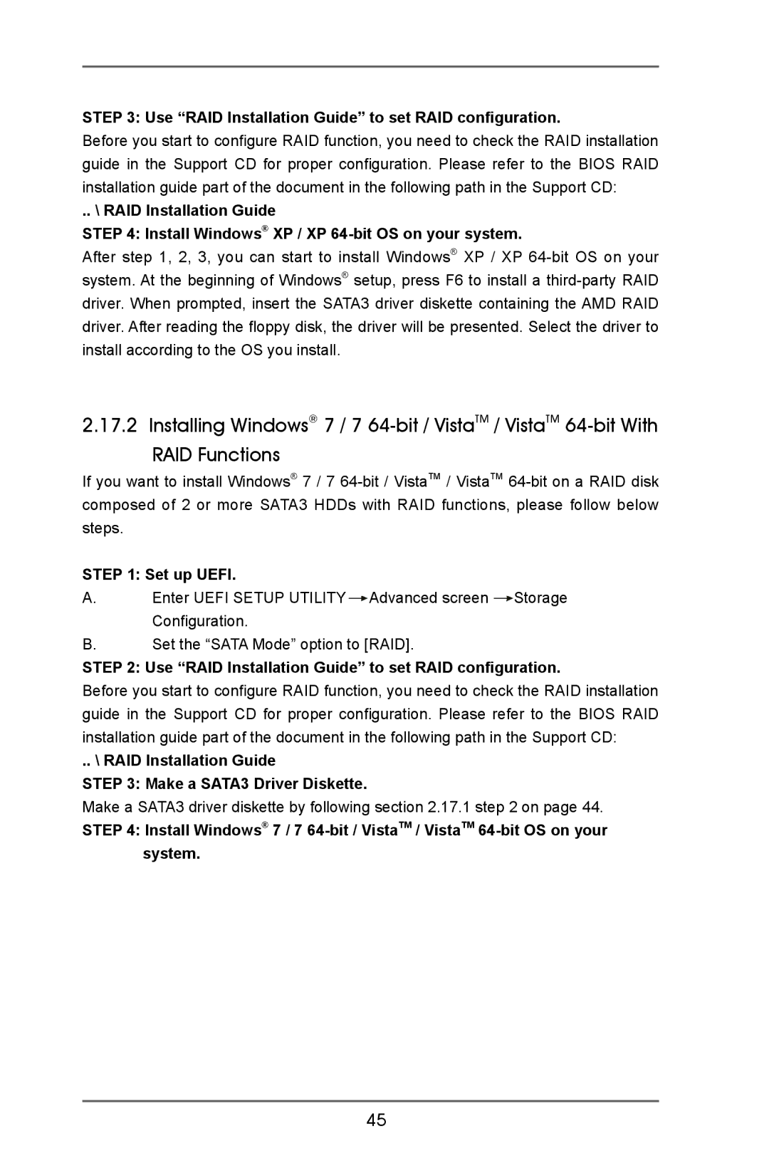 ASRock A75 Pro4/MVP manual Use RAID Installation Guide to set RAID configuration 