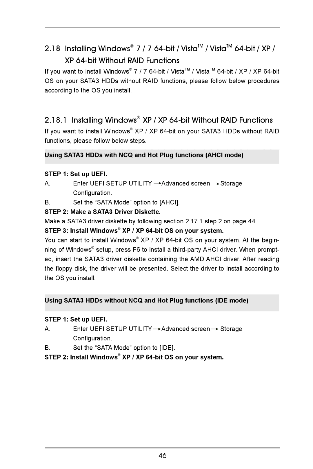 ASRock A75 Pro4/MVP manual Installing Windows XP / XP 64-bit Without RAID Functions 