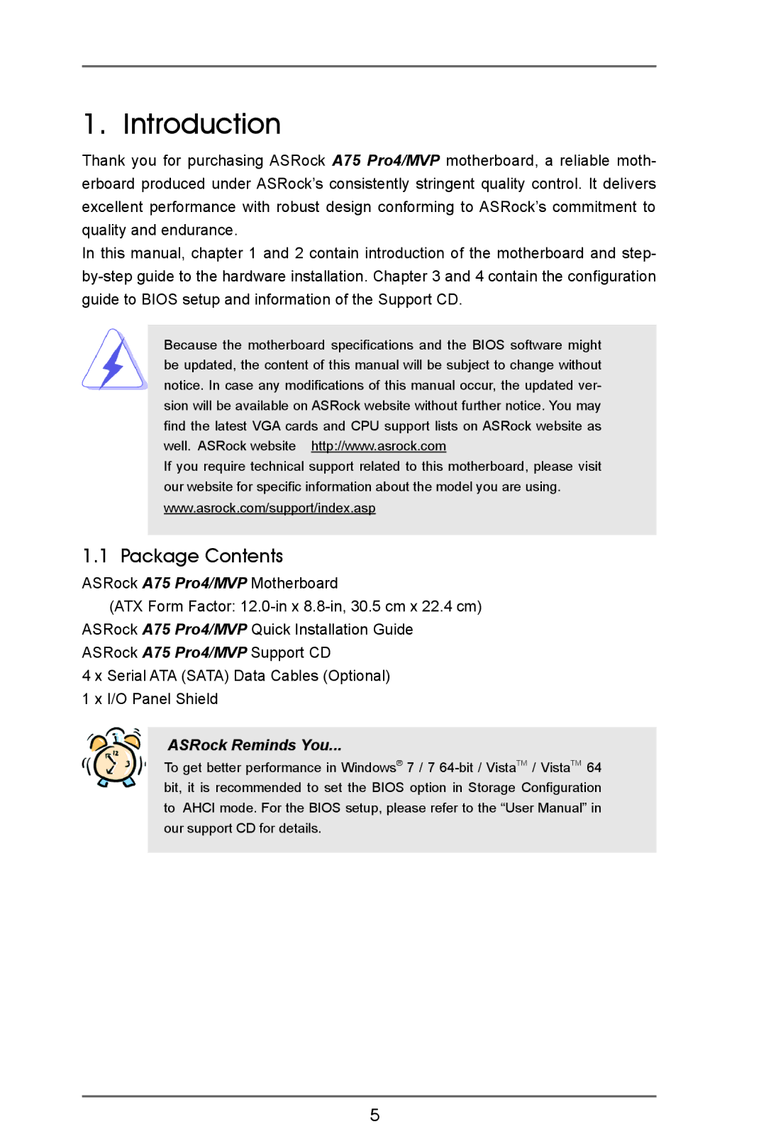 ASRock A75 Pro4/MVP manual Introduction, Package Contents 