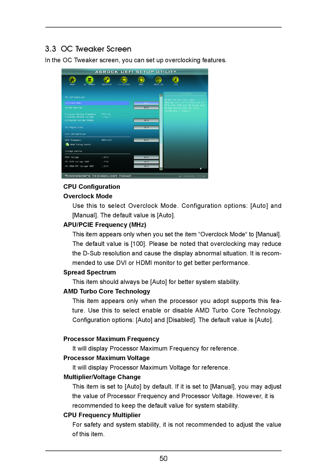 ASRock A75 Pro4/MVP manual OC Tweaker Screen 