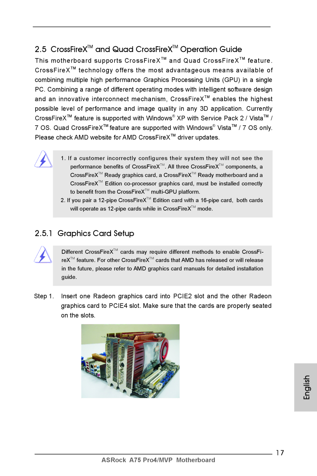 ASRock A75 Pro4/MVP manual CrossFireXTM and Quad CrossFireXTM Operation Guide, Graphics Card Setup 