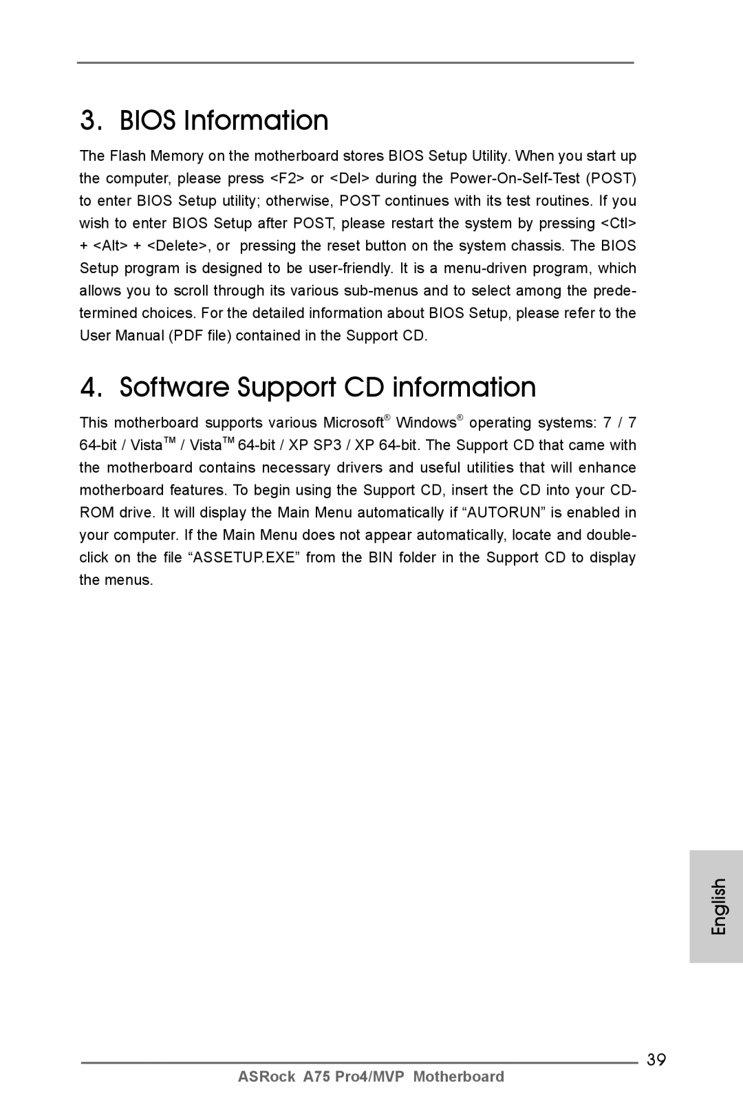 ASRock A75 Pro4/MVP manual Bios Information, Software Support CD information 