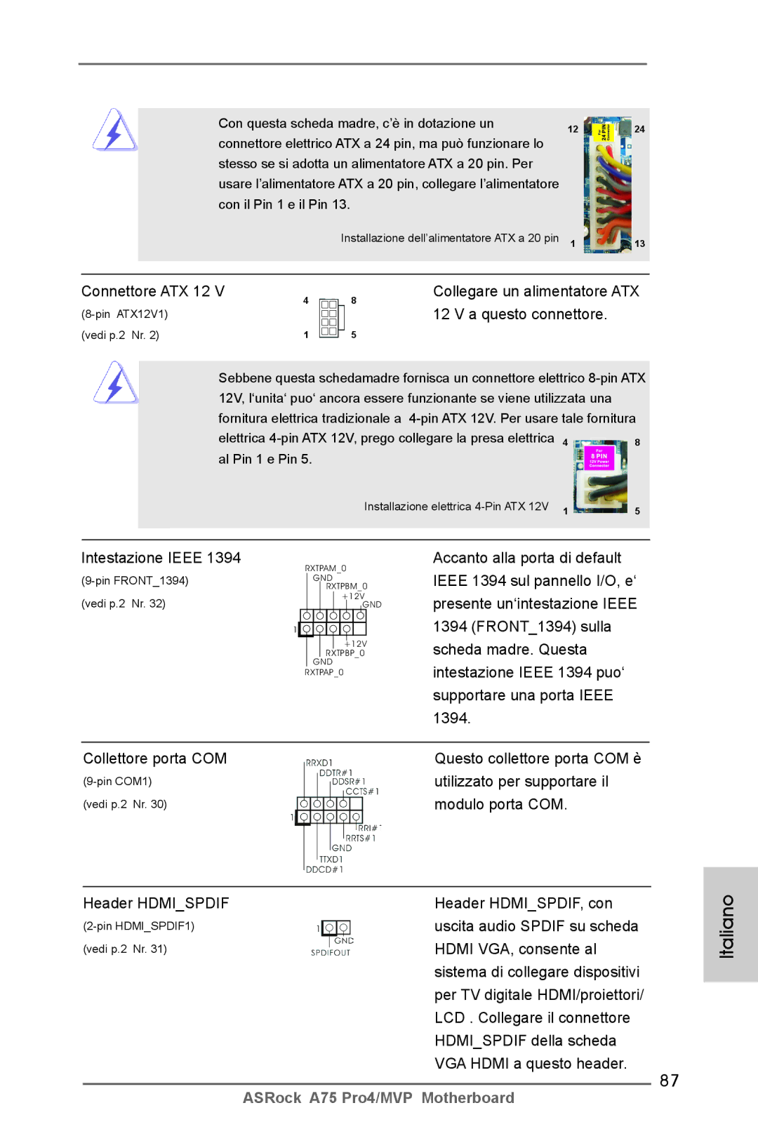 ASRock A75 Pro4/MVP manual Connettore ATX 12 