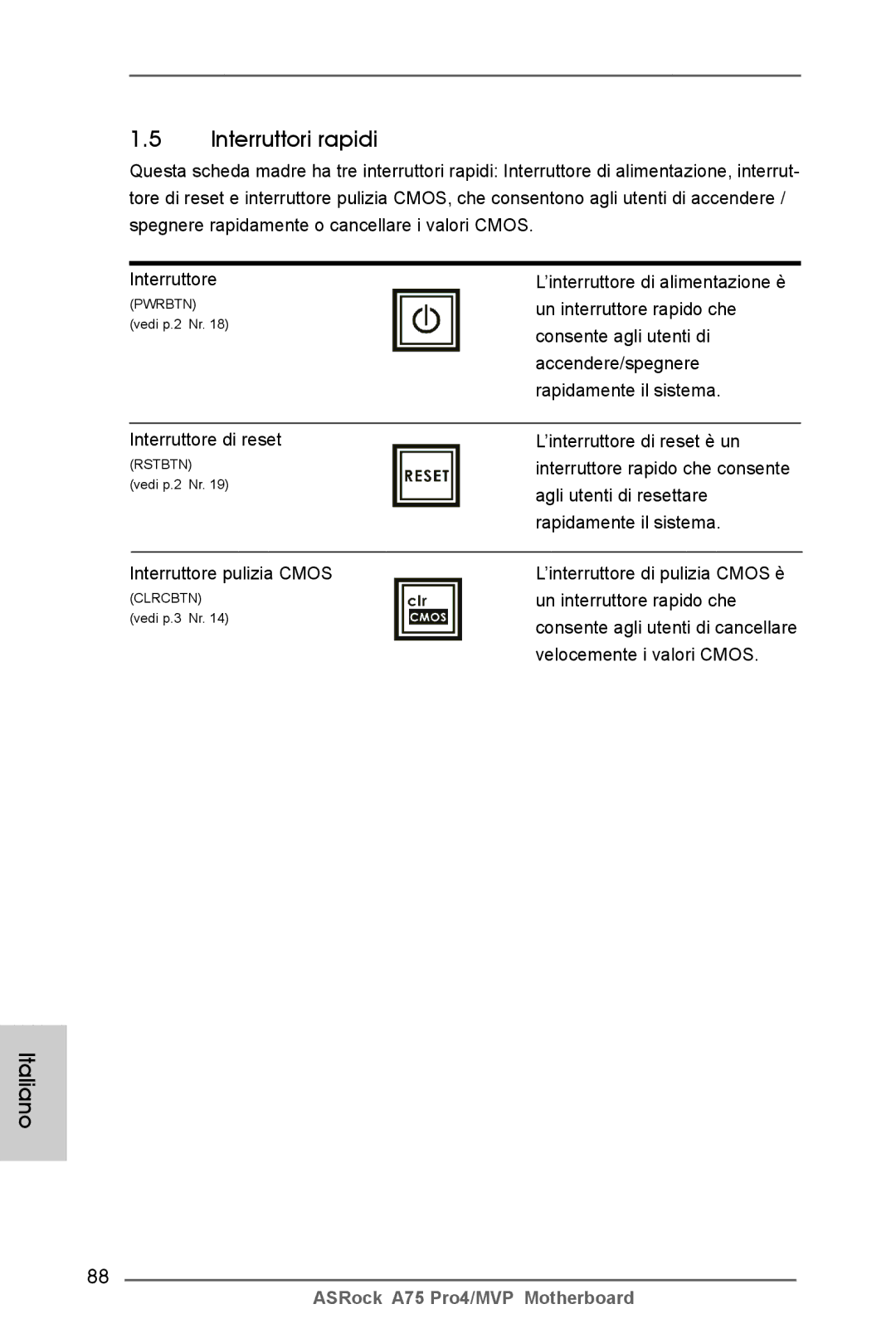 ASRock A75 Pro4/MVP manual Interruttori rapidi 