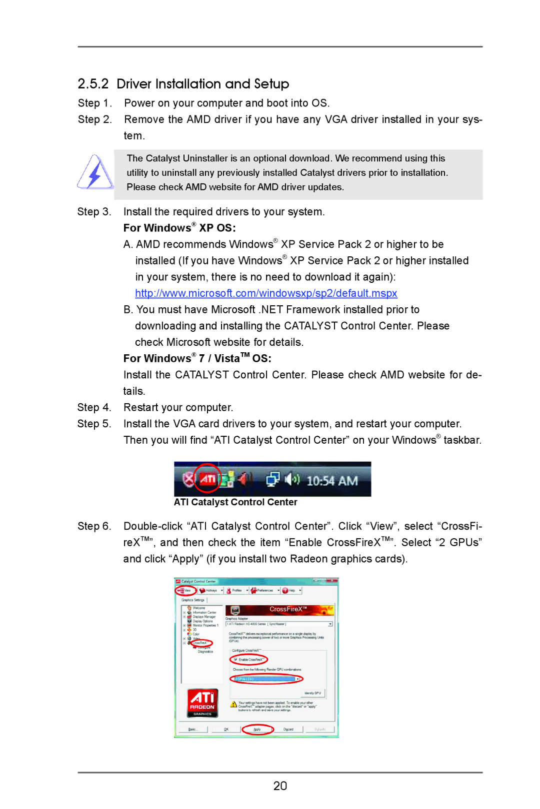 ASRock A75iCafe manual Driver Installation and Setup, For Windows XP OS, For Windows 7 / VistaTM OS 