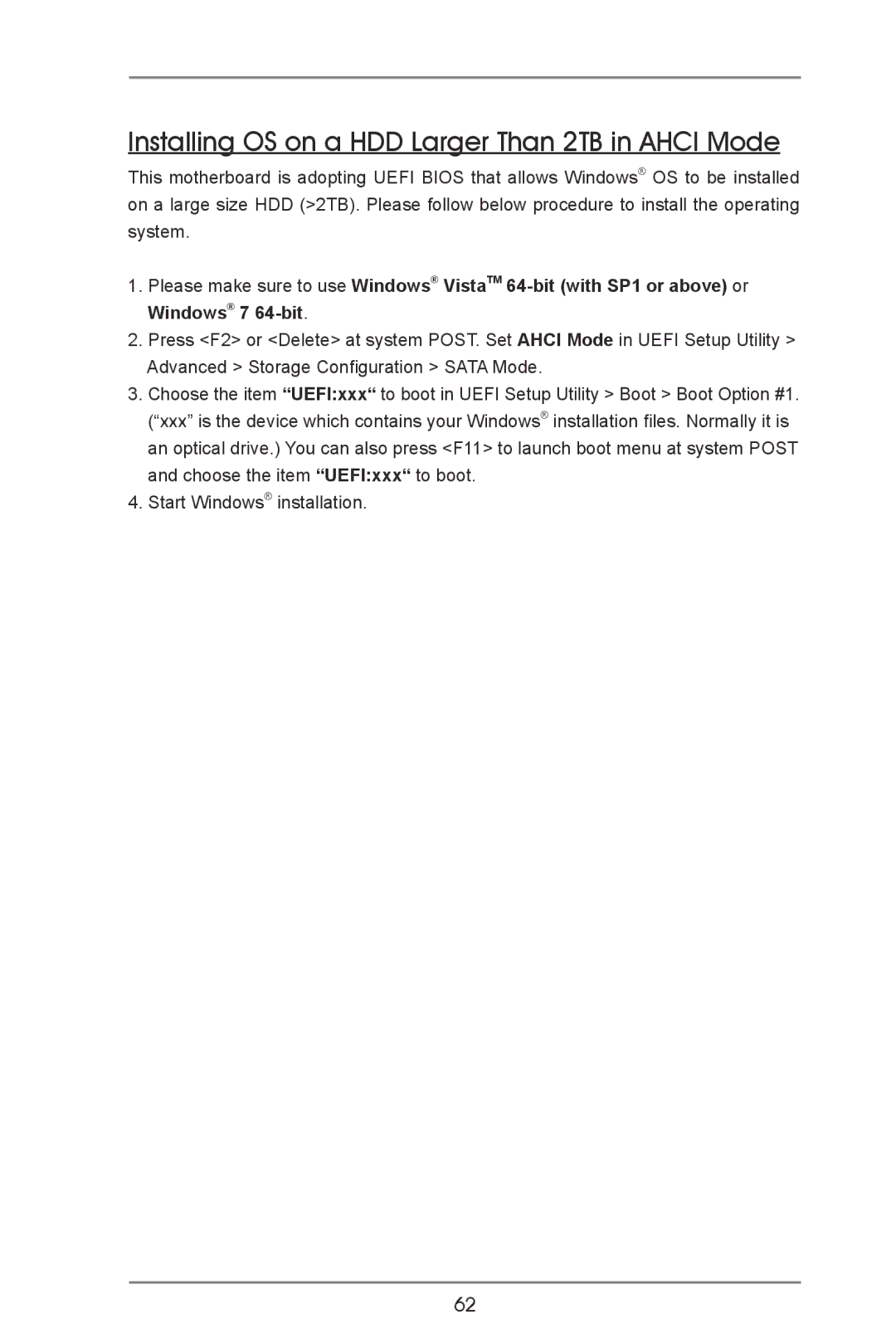 ASRock A75iCafe manual Installing OS on a HDD Larger Than 2TB in Ahci Mode 