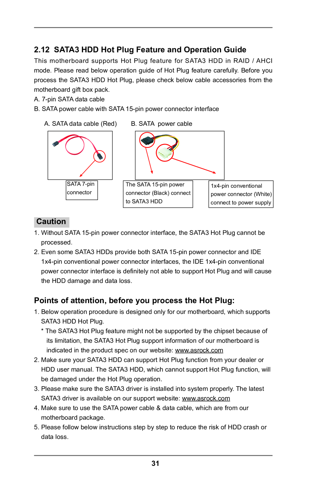 ASRock A75M-DGS manual SATA3 HDD Hot Plug Feature and Operation Guide, Points of attention, before you process the Hot Plug 