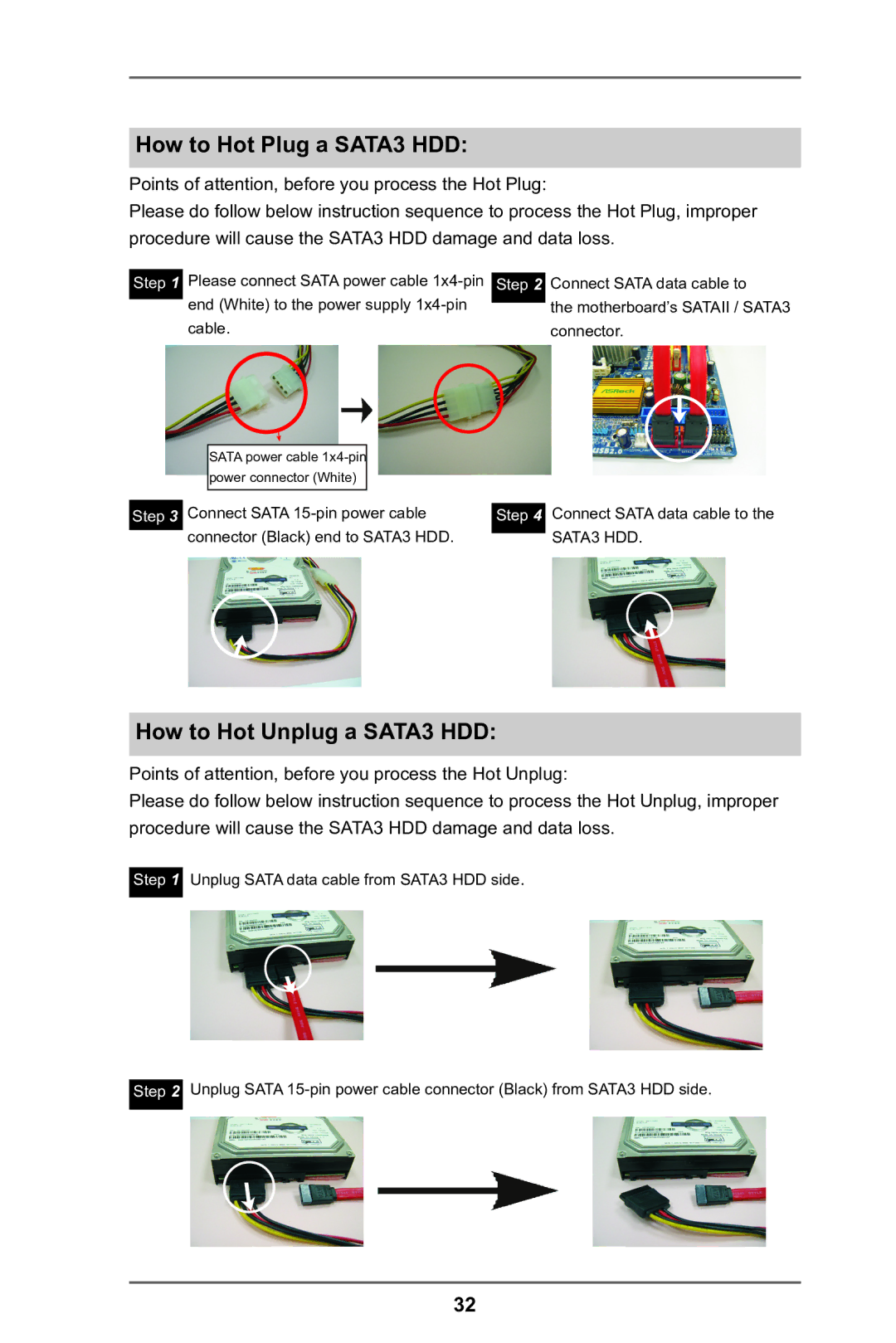 ASRock A75M-DGS manual How to Hot Plug a SATA3 HDD, How to Hot Unplug a SATA3 HDD 