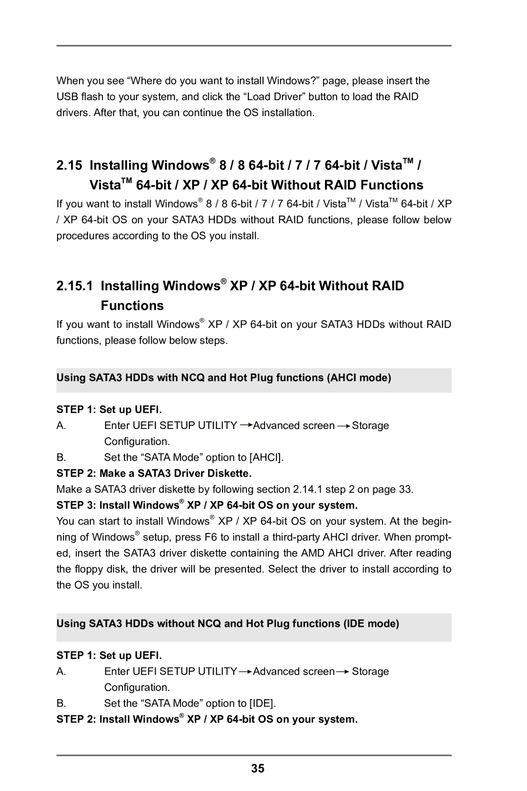 ASRock A75M-DGS manual Installing Windows XP / XP 64-bit Without RAID Functions 