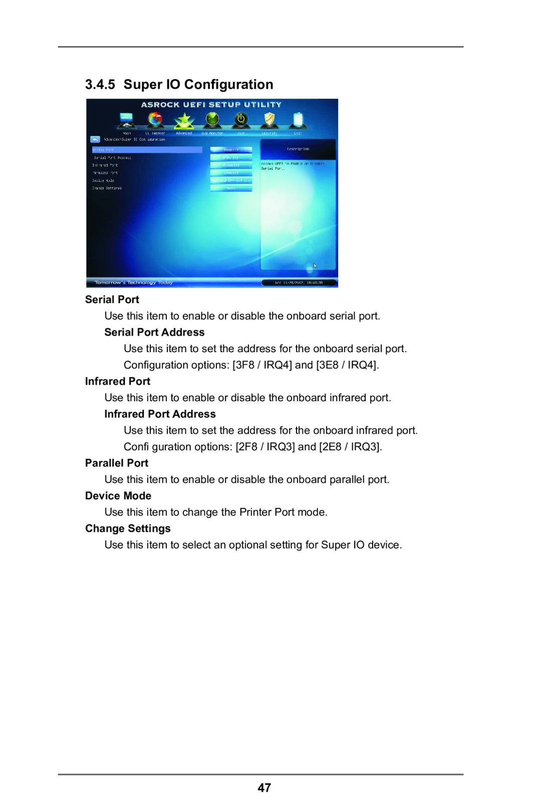 ASRock A75M-DGS manual Super IO Configuration 