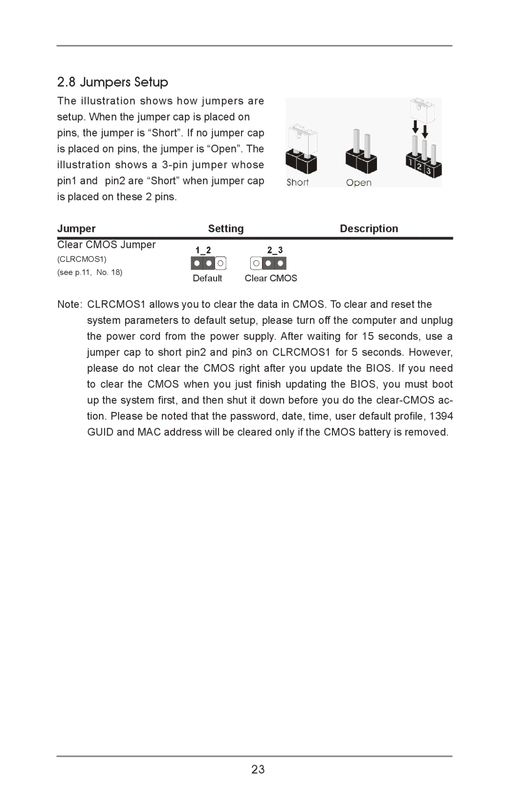 ASRock A75M-HVS manual Jumpers Setup, Description 