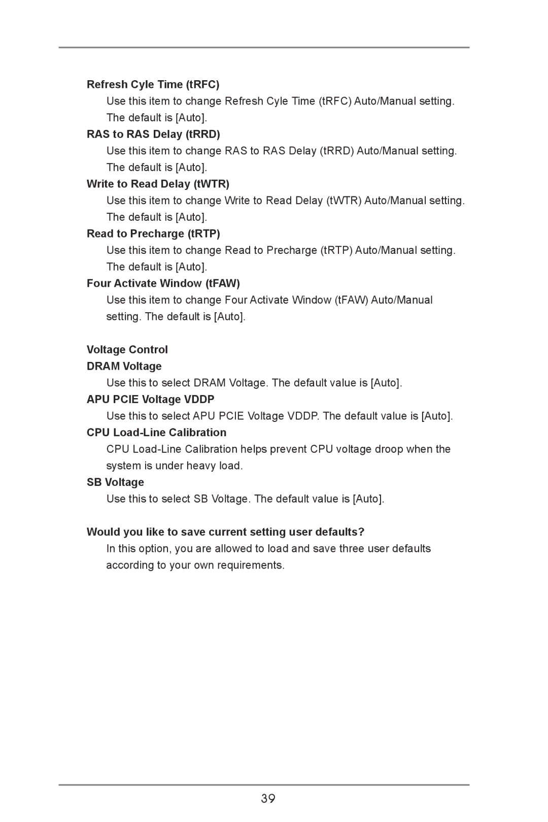 ASRock A75M-HVS manual Refresh Cyle Time tRFC, RAS to RAS Delay tRRD, Write to Read Delay tWTR, Read to Precharge tRTP 