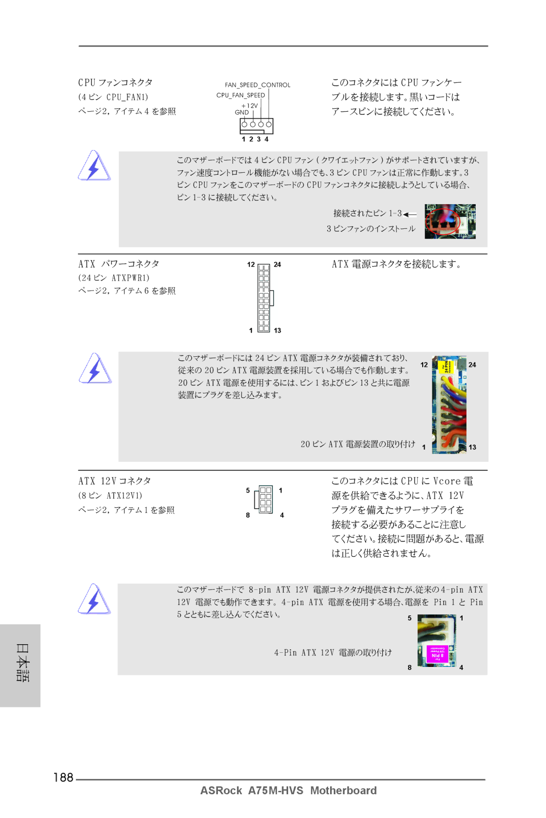 ASRock A75M-HVS manual 188, Cpu ファンコネクタ 