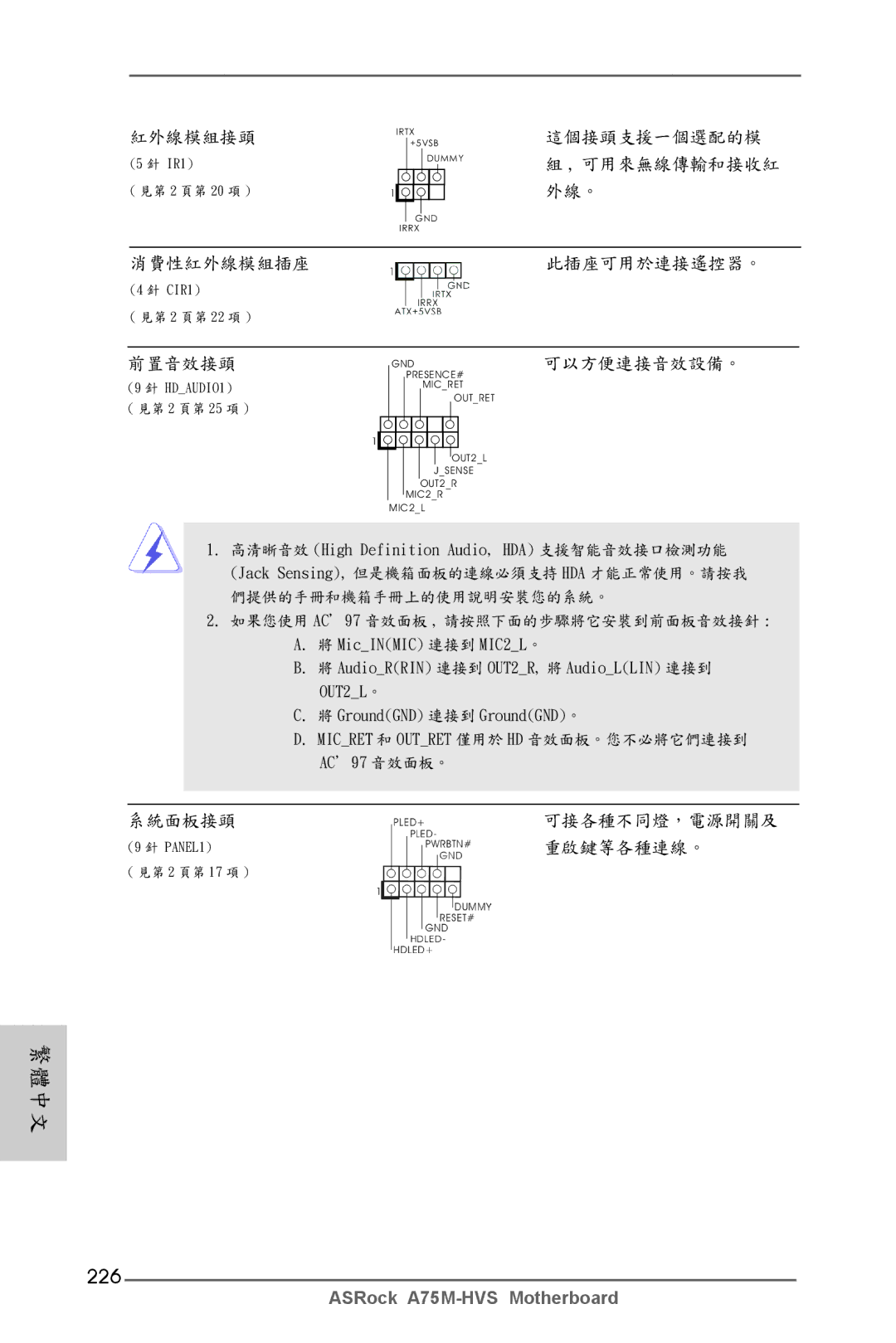 ASRock A75M-HVS manual 226, 可以方便連接音效設備。 