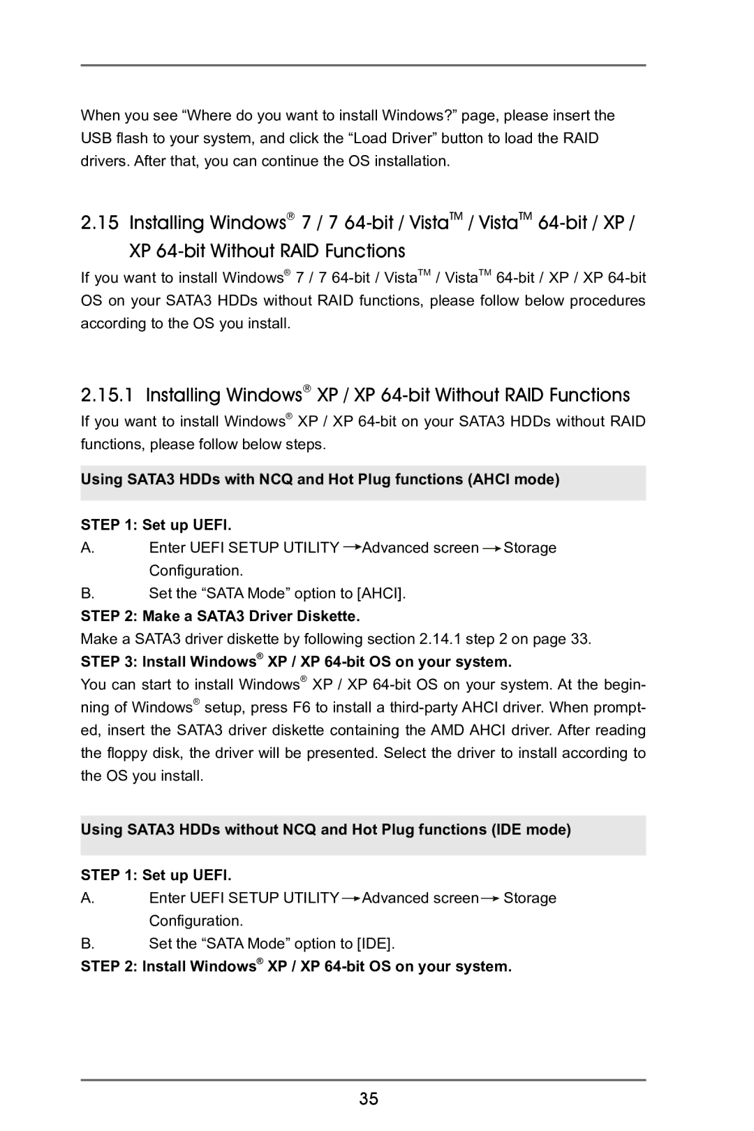 ASRock A75M-ITX manual Installing Windows XP / XP 64-bit Without RAID Functions 