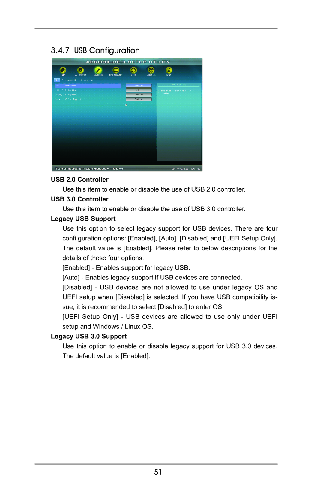 ASRock A75M-ITX USB Configuration, USB 2.0 Controller, USB 3.0 Controller, Legacy USB Support, Legacy USB 3.0 Support 