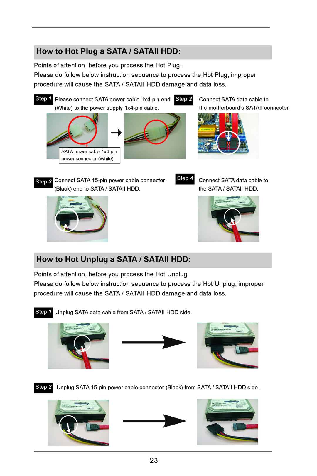 ASRock AD2550B-ITX manual How to Hot Plug a Sata / Sataii HDD 