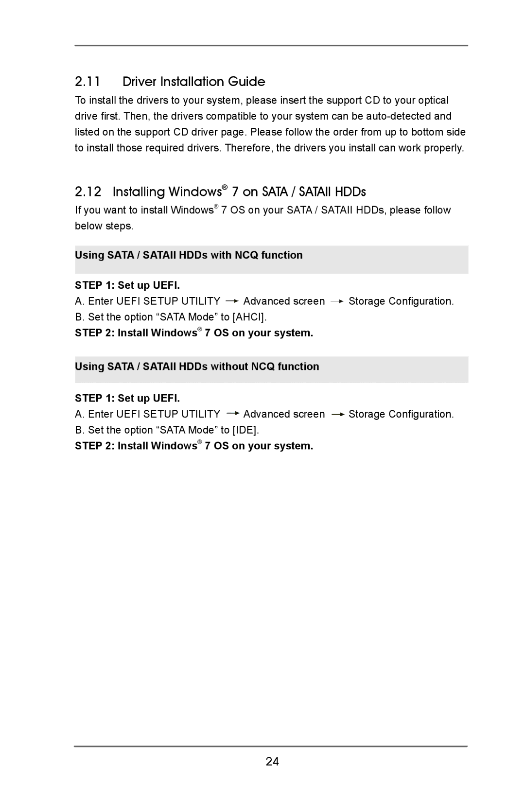 ASRock AD2550B-ITX manual Driver Installation Guide, Installing Windows 7 on Sata / Sataii HDDs 